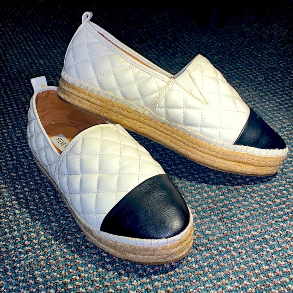NWOT. Steve Madden Quilted Black & White Slip Ons